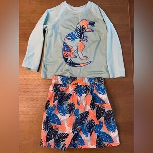 Jumping Beans Dinosaur Bathing Suit  - Light Blue and Orange